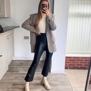Zara | Pants u0026 Jumpsuits | Zara Black High Rise Faux Leather Cropped Flare  Leg Pants Trousers Vegan | Poshmark